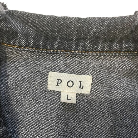 POL Denim JACKET Womens L Black Distressed Long Sleeves Animal Print Patchwork - Picture 14 of 14